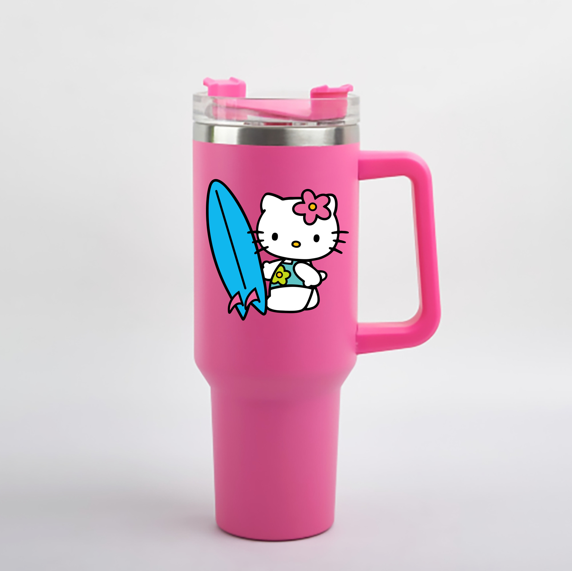 （画像用） Hello Kitty ハローキティ 1200mL車用タンブラー - クリスタルステッカー（プラスチックストロー付き）